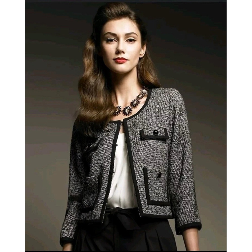 Kate‎ Spade Ella Wool Tweed Cropped 3/4 Sleeve Jewel Preppy Blazer Suit Size 6